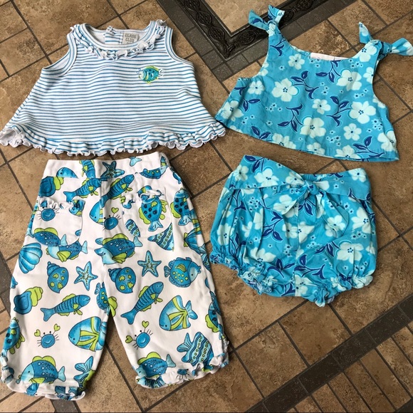 2 Baby Outfits - 1 Fish/Nautical 1 Hibiscus 12Mo. - Picture 1 of 11